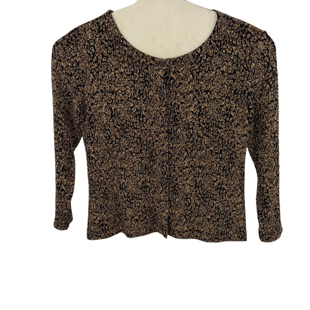 Chico's Textured Blouse Women Size 3 Brown Animal Print Button Front Cardigan XL